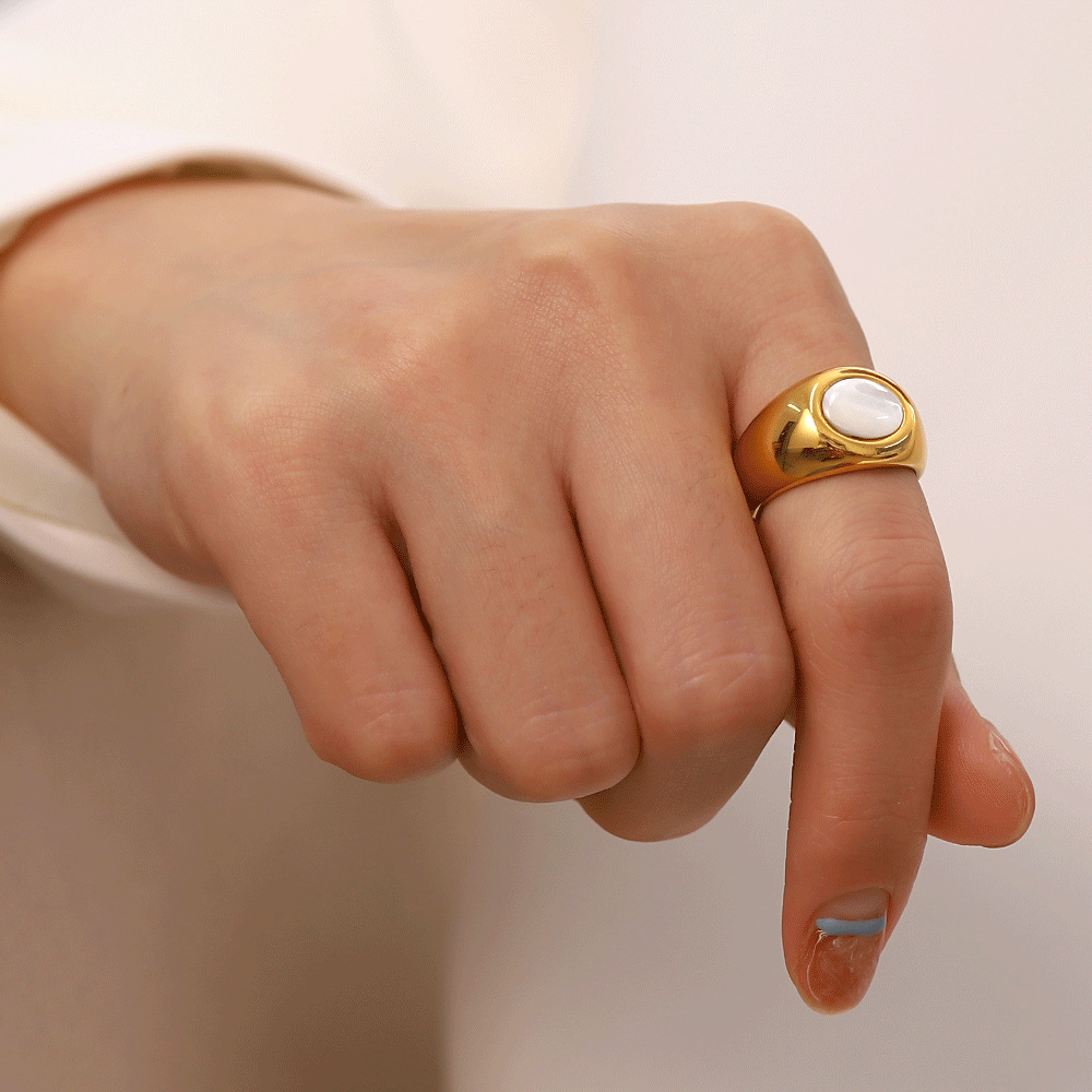 Retro Geometric Stainless Steel Inlay Artificial Pearls Open Ring 1 Piece