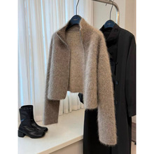 咖色水貂毛针织毛衣厚外套女2025新款爆款秋冬独特超好看短款上衣