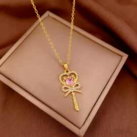 【钛钢】仙女魔法棒轻奢气质华丽满钻项链女百搭锁骨链钛钢链条