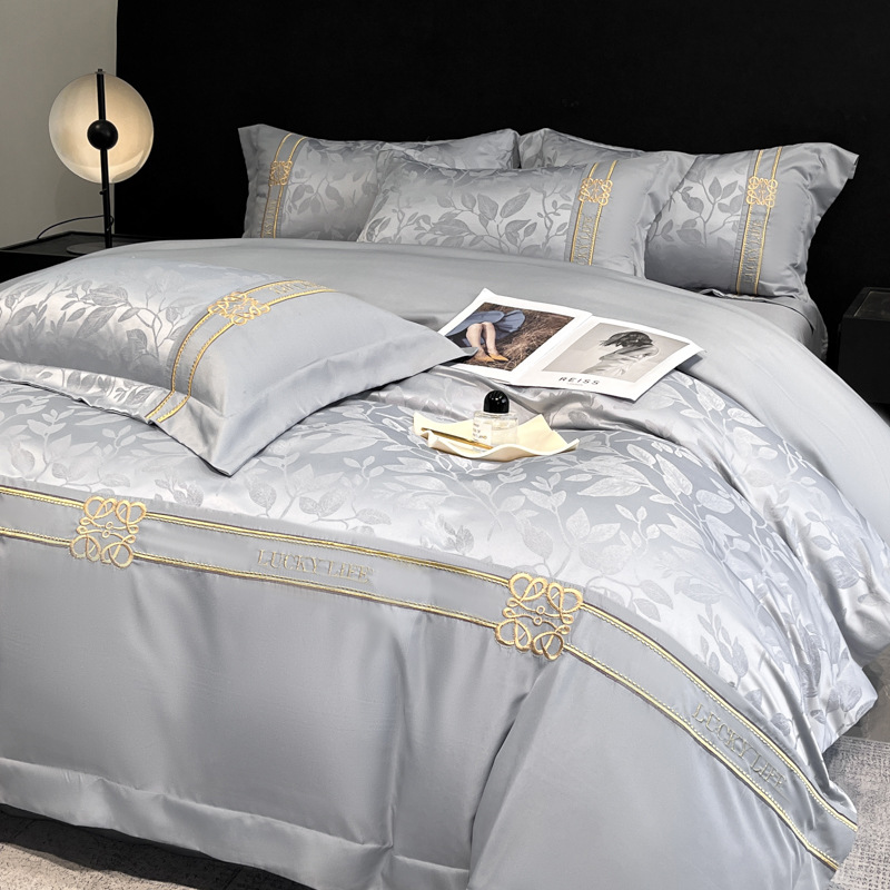 Light Luxury and High-End Skin-Friendly Cotton Jacquard Four-Piece Set of Four-Season Universal Bed Bed Sheetss, Quilt Covers, Fitted Bed Sheetss, Bedding 4