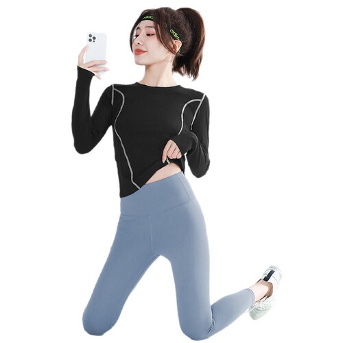 Yoga Wear Tight-Fitting, Slimming Sports Long-Sleeve 3D Arc-Design Spliced Fitness & Running T-Shirt Top