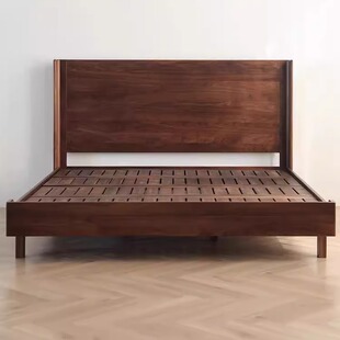 North American Black Walnut Full Solid Wood Double Queen Bed Modern Simple Cherry Log Suspension Double Bed in Bedroom