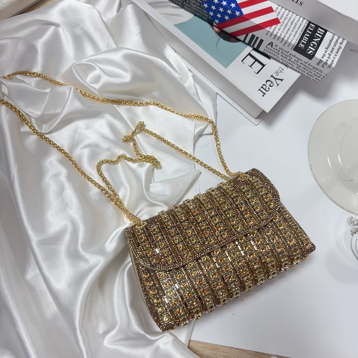 New foreign trade European and American retro underarm bag, casual and fashionable rhinestone small bag, niche single-shoulder bag, crossbody dinner bag undefined