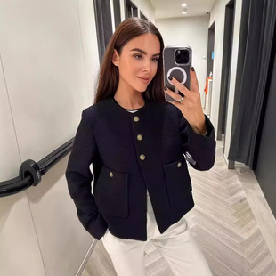 XQJ23 European and American-style AliExpress Cross-border Autumn New Women's Solid Color Texture Casual Chanel Style Jacket for Women