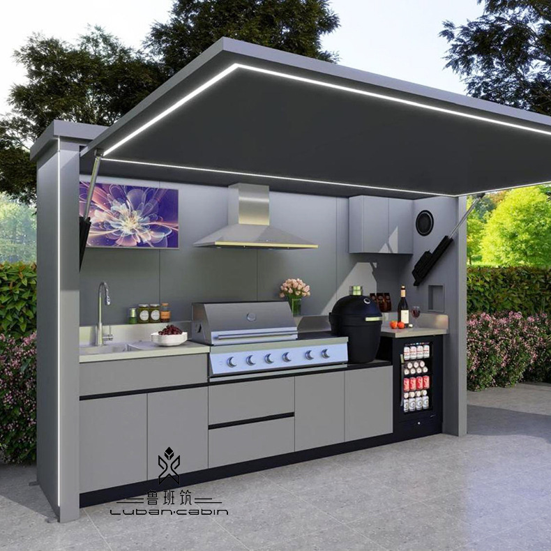Garden Open-Air Kitchen with Lighting, Sunshade, Range Hood Storage, Courtyard Party Catering Equipment, New Online Garden Open-Air Kitchen with Lighting, Sunshade, Range Hood Storage, Courtyard Party Catering Equipment, New Online