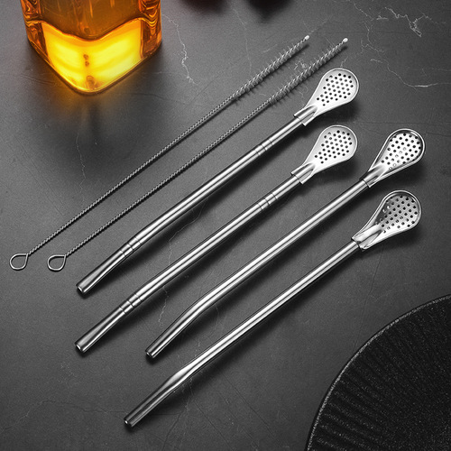 304 stainless steel straw colander creative dual-purpose mate spoon beverage coffee filter straw stirring spoon