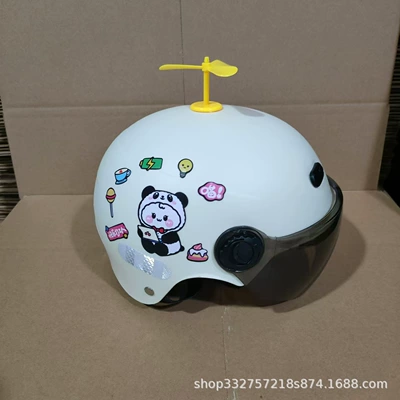 four seasons ear protection half helmet – Motosiklet kaskı (dəbilqə) - white-black-and-white-bear-sun-protection-mirror-yellow-windmill-3c-certified-1-6-years-old-j02