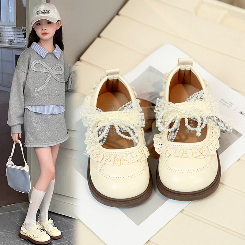 Zapatos de cuero de niñas arco dulce zapatos de princesa de perlas primavera 2026 nuevos zapatos de niñas zapatos de espectáculo de niños image 4