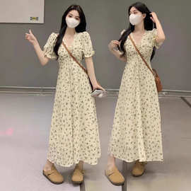 大码法式碎花连衣裙女夏季新款雪纺裙子胖mm遮肚子显瘦温柔风长…