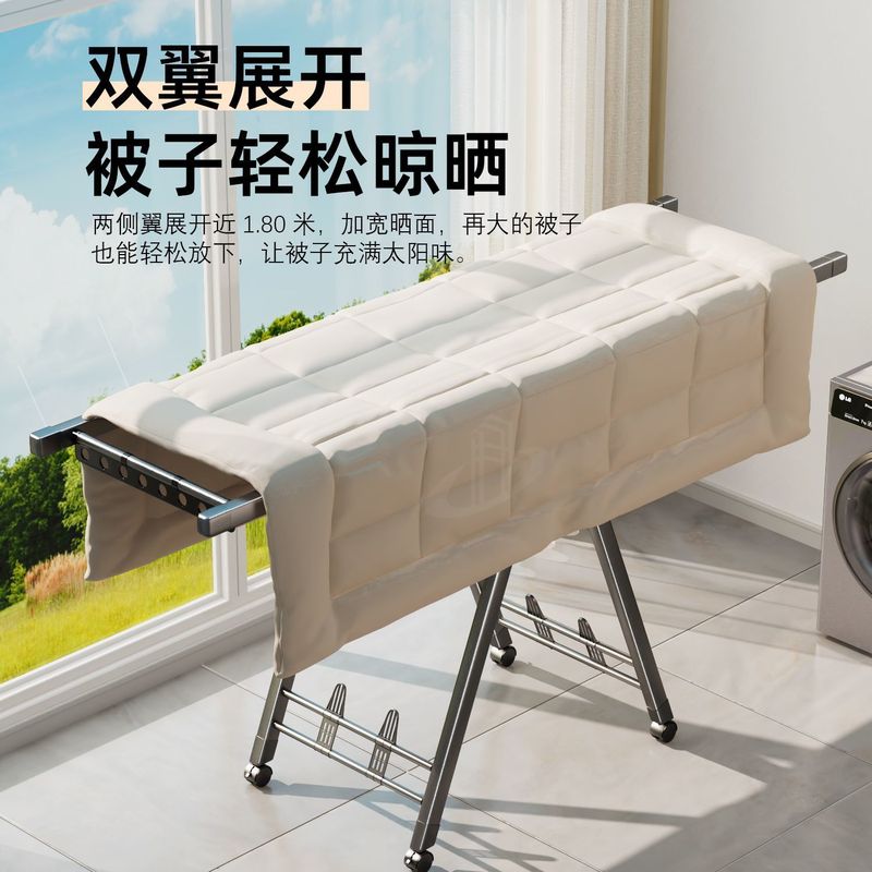 免安装可折叠晾衣格架落地多功能伸缩衣帽架阳台落地式双杆衣服架|undefined