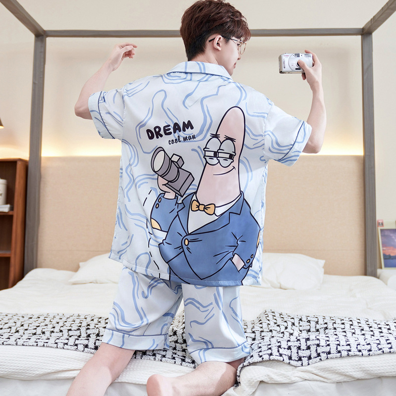 Men's Cartoon Ice Silk Short-Sleeve Pajamas, Available in Physical Stores, Youth Summer Loungewear Set, Supply for Children's Clothing Stores Men's Cartoon Ice Silk Short-Sleeve Pajamas, Available in Physical Stores, Youth Summer Loungewear Set, Supply for Children's Clothing Stores