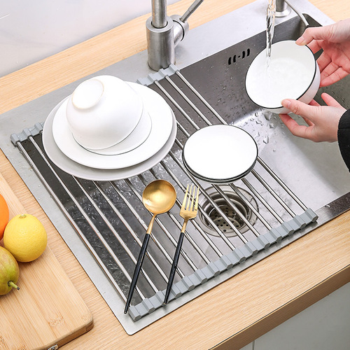 Pool drain rack kitchen foldable stainless steel dishwashing dish tableware storage rack sink drain rack