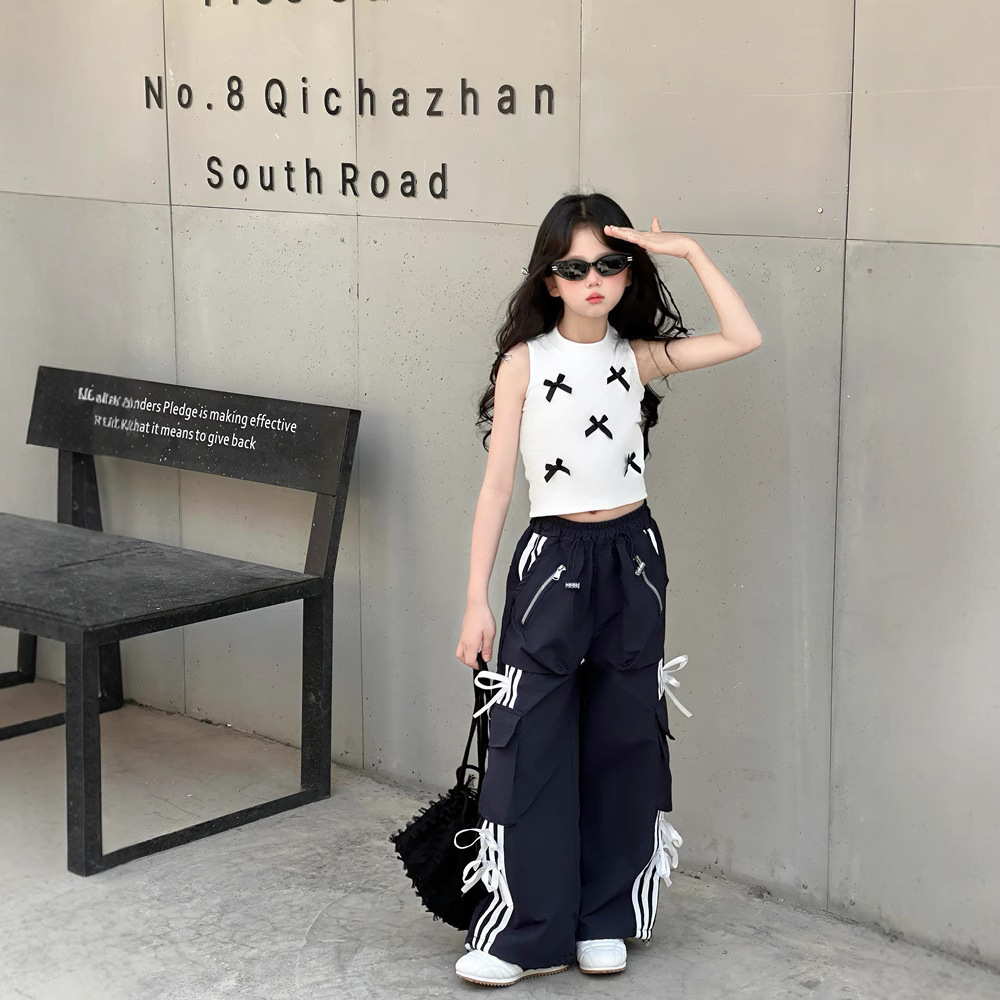 Girls Cargo Pants Summer Thin 2025 New Kidsren's Wear Straight Wide Leg Pants Big Girls Summer Anti-Mosquito Pants