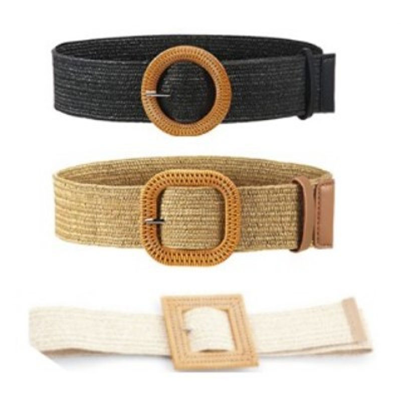 Cinturón Ancho de Tejido de Lino para Mujer, con Hebilla de Madera, Estilo Bohemio