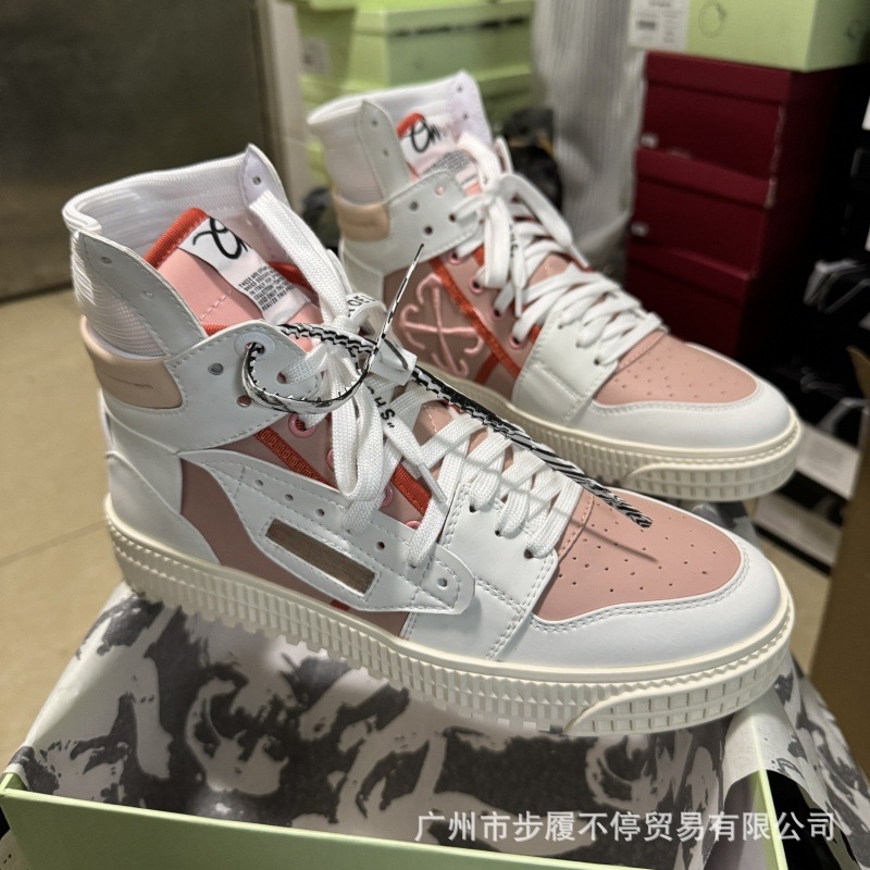 European Station off2024 New Fashion Brand White Shoes Men's Summer Genuine Leather ow High-top Board Shoes Women's Martin Ankle Boots