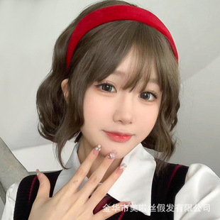 Cross-Border Wig for Women with Short Hair, Lolita Style, Wool Curly Hair with Outward-Facing Ends, Fluffy and Natural, Sweet and Cute Full Wig for Daily Wear