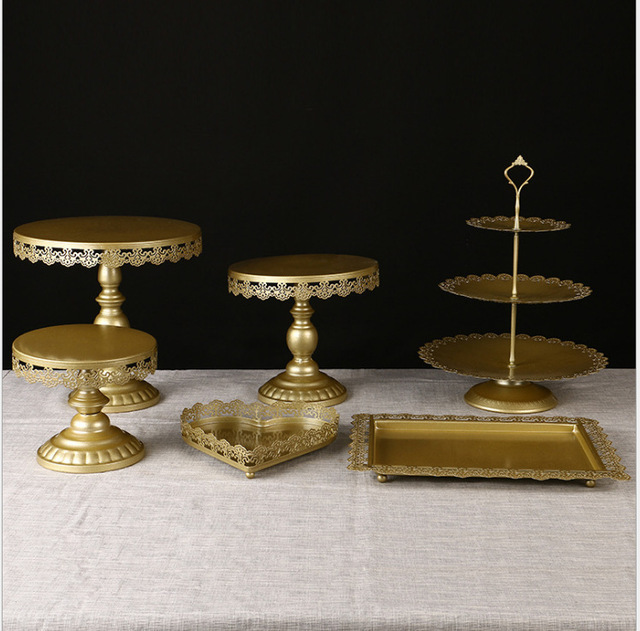 Estilo europeo creativo oro hueco soporte de la torta accesorios de la boda decoración de la Mesa de postre tienda de postres pastel de postre combinación image 7