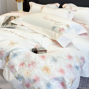 Class A Maternal and Infant Grade 100 Cotton Xinjiang Long-staple Cotton Four-piece Light Luxury Pure Cotton Embroidered Quilt Cover High-end Gift Box