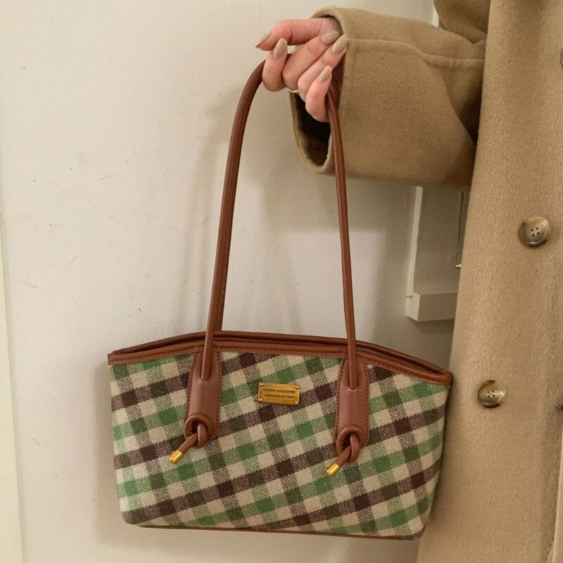 College Style Plaid Bag for Women, Fashionable Casual Shoulder Bag for Women, High-End Commuting Large-Capacity Tote Bag, Cross-Border College Style Plaid Bag for Women, Fashionable Casual Shoulder Bag for Women, High-End Commuting Large-Capacity Tote Bag, Cross-Border