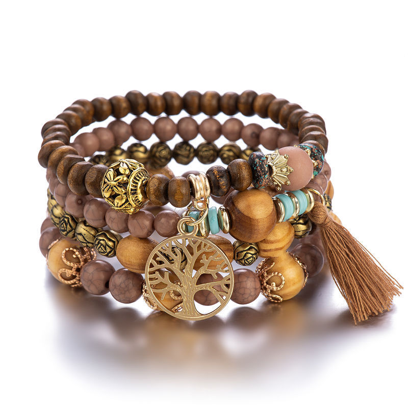 Bohemien Geometrisch Baum Holz Perlen Frau Armbänder display picture 2