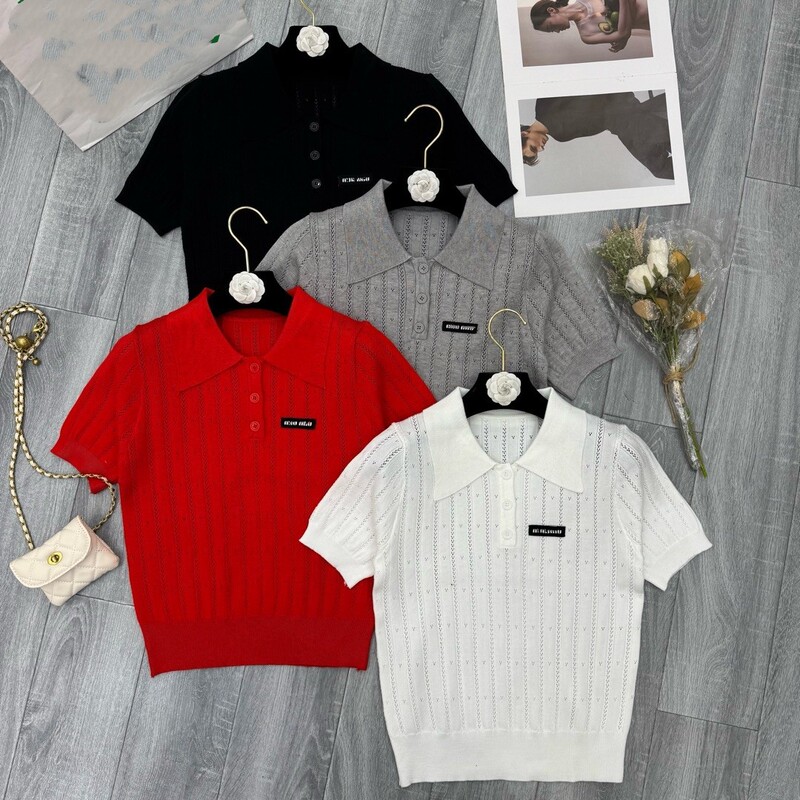 Summer Style Xiaoliu Listen Guaiguai Xuejie New Season Hollow-Out Short-Sleeve Polo Knit T-Shirt Top