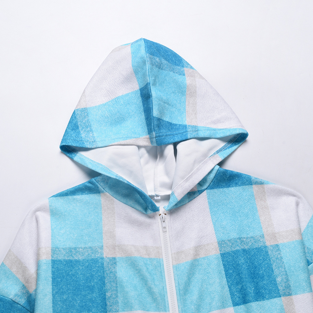 New Fall Women Plaid Zip Hoodie