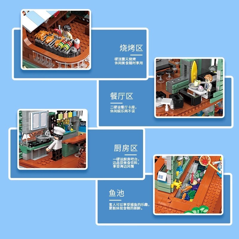 Zhegao ミニレンガストリートシーン漁師の小屋ポートホテル大人の難しい子供の教育用組み立てビルディングブロックおもちゃ|undefined