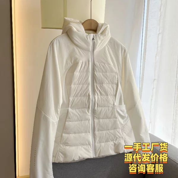 Source Factory Lu Same Style Sports down Jacket 90% White Duck down Slim Fit Running Lightweight Fitness Hooded down Coat
