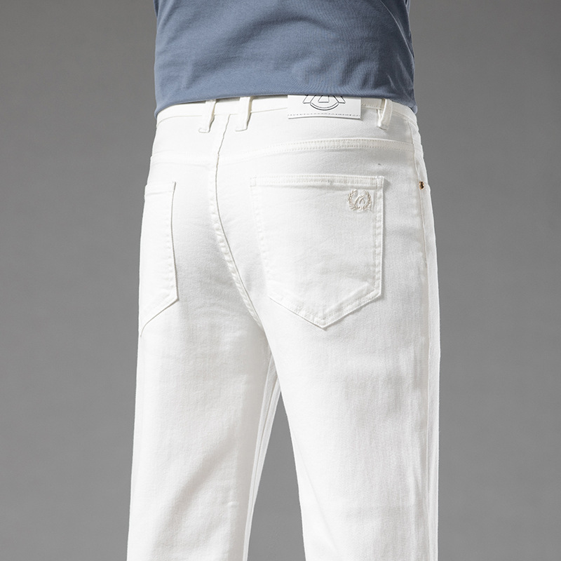 Daily All-match Men's Cropped Jeans Spring and Summer Trendy Brand Simple Elastic Mid-waist Light Business Straight Pants for Boys