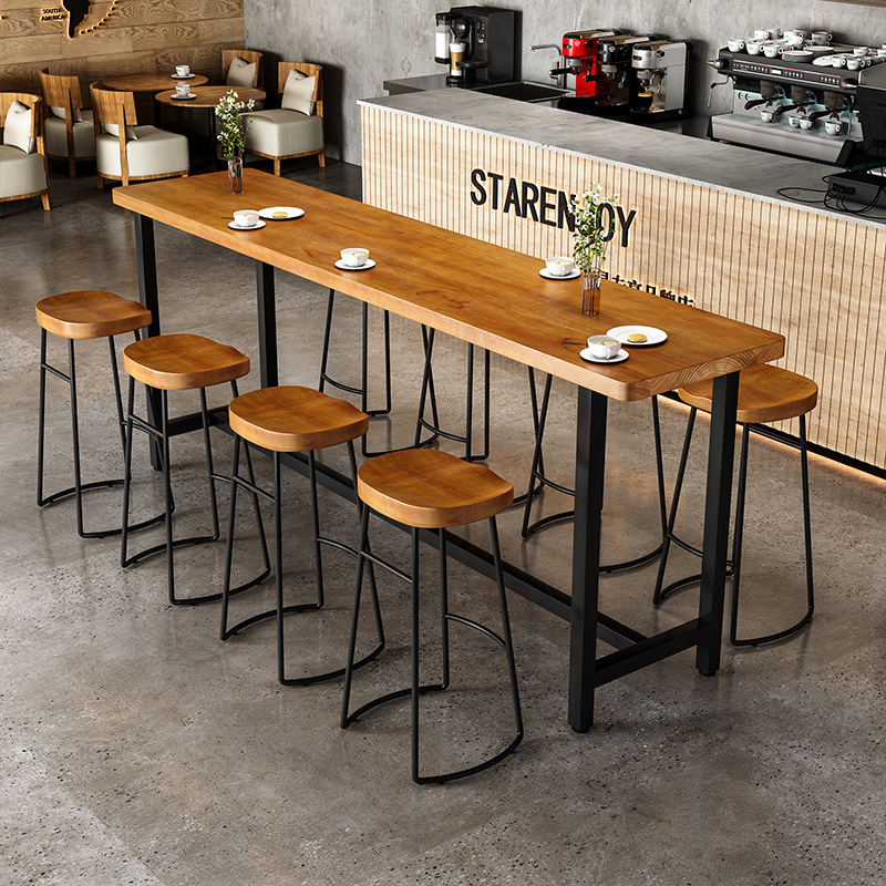 吧台桌美式实木高脚桌 休闲咖啡厅奶茶店 甜品餐厅铁艺长条桌子