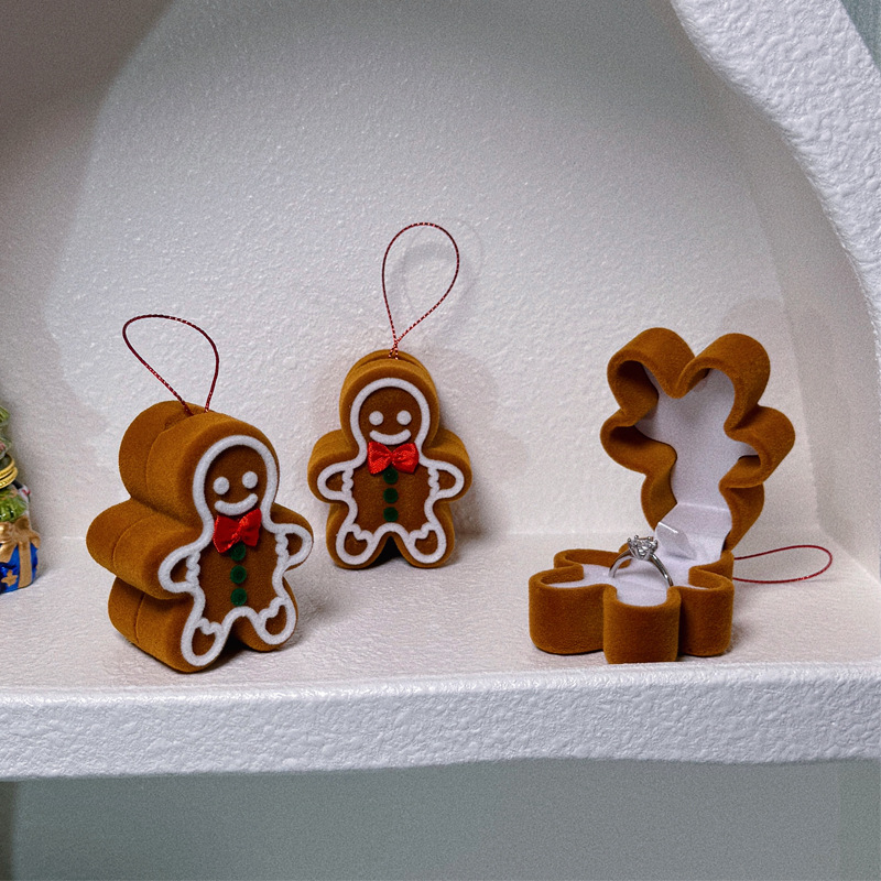 Flocking Material 1 Piece Flocking Cute Christmas Gingerbread Jewelry Boxes