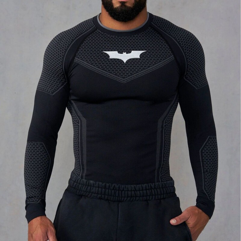 Youngla Co-Branded Batman Men's Long-Sleeved Jogging Sports Fitness Quick-Drying Breathable Elastic Tights Training Clothes Youngla Co-Branded Batman Men's Long-Sleeved Jogging Sports Fitness Quick-Drying Breathable Elastic Tights Training Clothes
