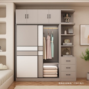Ao Yimai Wardrobe Household Bedroom Small Apartment Rental Cabinet Economical Children's Wooden Sliding Door Wardrobe