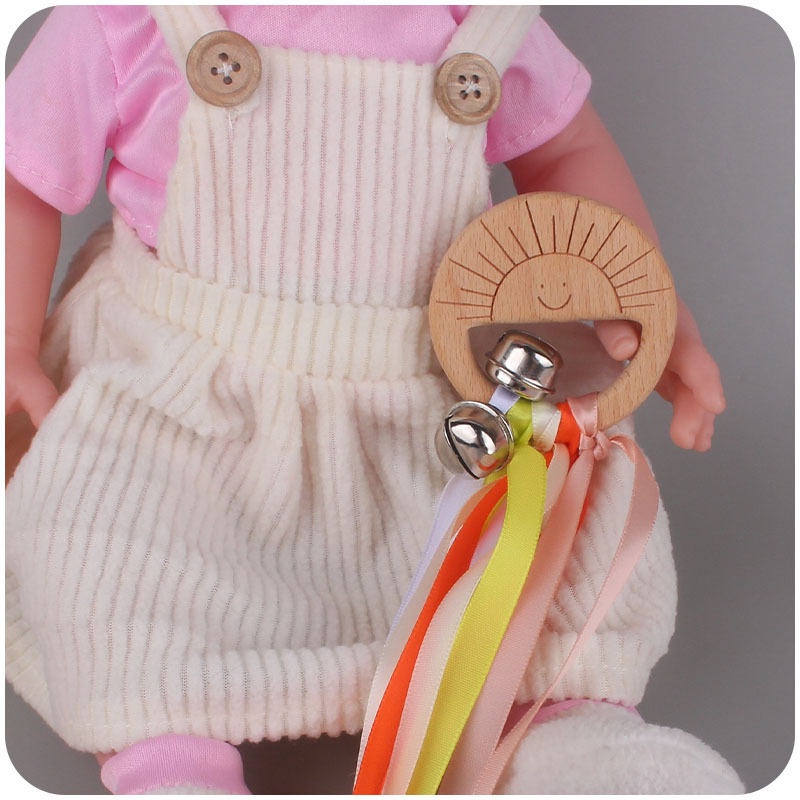 Nuevo bebé suministros de dibujos animados animal de madera anillo bebé creativo haya molar cinta mordedor sonajero juguete