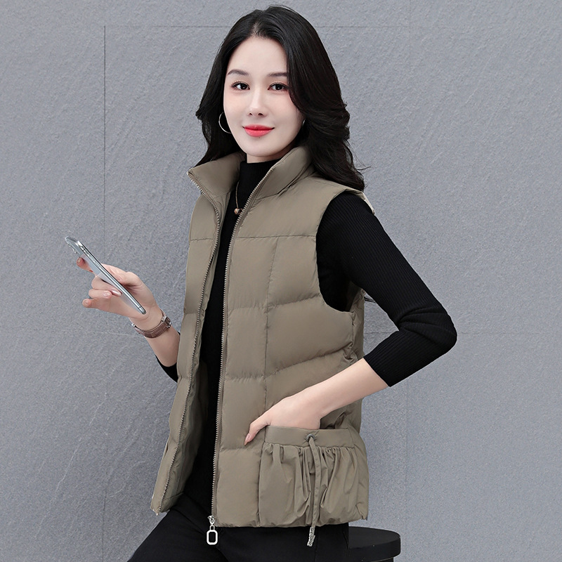 중년 어머니의 스탠드 칼라 다운 코튼 조끼 여성의 가을 및 겨울 레저 서양식 연령 감소 민소매 양복 조끼