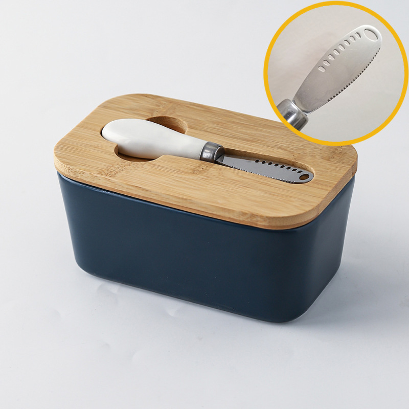 長方形陶磁器牛油箱クロスボーダー代発レストラン密封貯蔵箱西洋風チーズ箱ナイフ付きバター箱|undefined