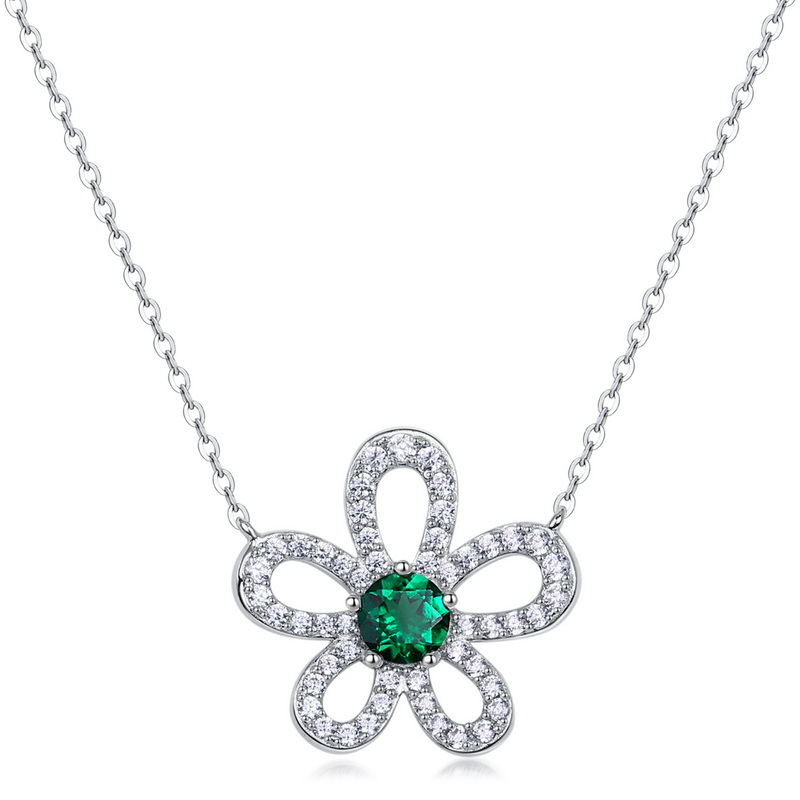 Collar de esmeralda de cultivo de flores personalizadas transfronterizo S925 con incrustaciones de plata para cultivar tesoro de color cadena de clavícula de lujo ligero retro