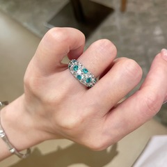 ライトラグジュアリーフルダイヤモンドパライバカラーリングS925スターリングシルバーファッションニッチミントグリーンダイヤモンドレディースダイヤモンドリング