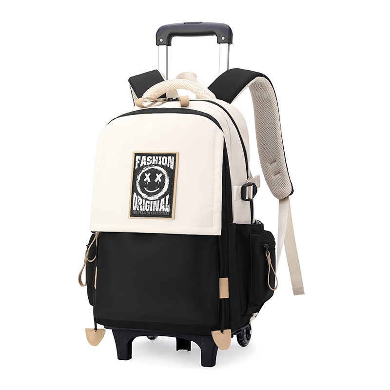 Natural Fish 2024 nueva mochila escolar con barra de ruedas para estudiantes de secundaria, mochila de gran capacidad para subir escaleras para estudiantes de primaria de doble uso para subir escaleras