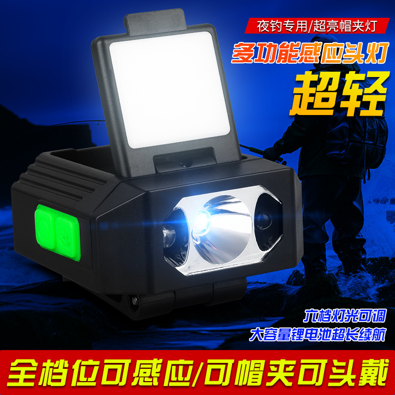 Linterna Frontal LED para Pesca con Batería de Larga Duración, Batería de Litio, Sensor, Clip para Gorra, Modelo de Carga USB, Especialmente Diseñada para Pesca Nocturna.