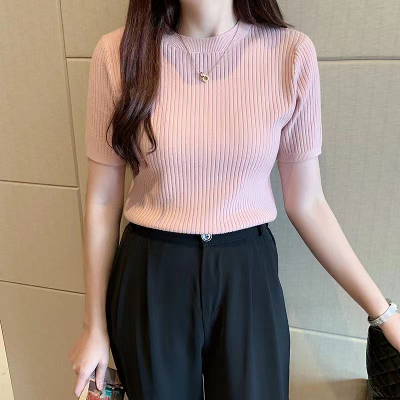 新款套头毛衣女秋冬修身上衣洋气短袖针织衫百搭打底衫|undefined