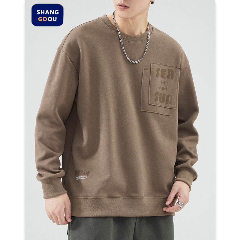 Shanggu Men's Spring Fashion Brand Round Neck Sweatshirt for Men, Loose Fit, Niche Trend, Versatile Casual Top, Japanese Style