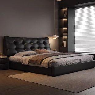 Big Black Bear Leather Bed Double 1.8X 2m Modern Casual Light Luxury 1.5m Soft Covered Master Bedroom King Bed