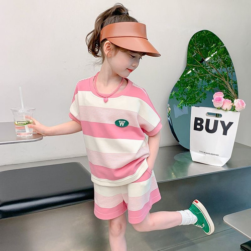 Women's Summer Outfit Set 2025 Korean Version Fashion Children's Summer Dress for Girls Stylish Two-Piece Set