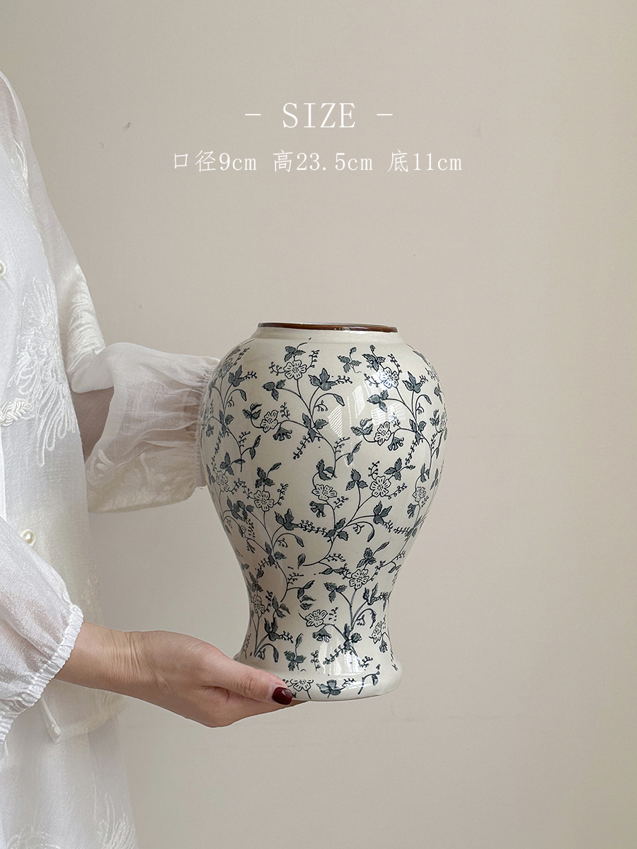 Flor azul porcelana vintage flor de cerámica decoración floral sala de estar vasijas de cerámica decoración de lujo ligera nueva flor china