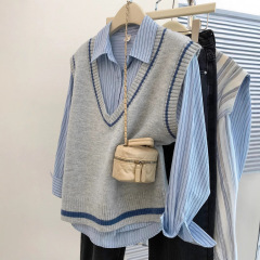 新商品2025グレーvネック韓国系ニットベスト女性春秋カン肩セーター上着を重ねて女性を着る