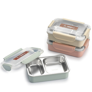 Student office worker 304 stainless steel lunch box can be filled with water heating lunch box fruit salad sealed fresh-keeping box