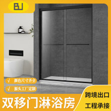 北美屏风一字型浴室玻璃隔断 定制卫生间不锈钢淋浴房双移门屏风