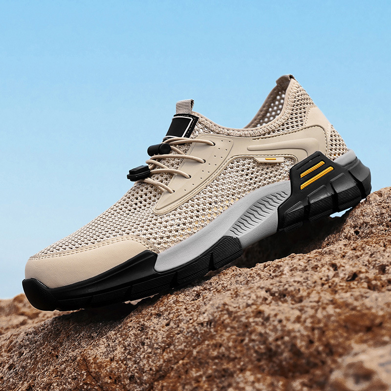 Men's Shoes 2025 Summer New Trendyy Elastic Band Casual Breathable Mesh Shoes Lightweight Non-Slip Hiking Shoes for Men