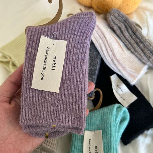  autumn and winter new thickened wool mid-calf socks women's confinement floor socks warm solid color heating wool pile socks